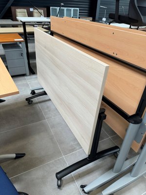 DESTOCKAGE - Bureau - Table abattante 140 x 70 cm plateau acacia piétement noir