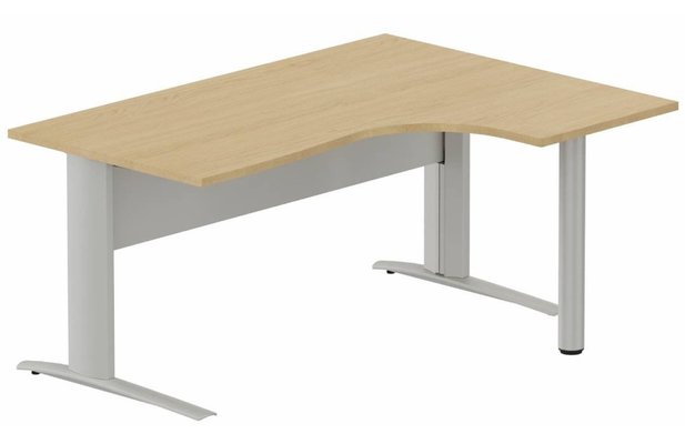Gamme K1 - Plans compacts - K1 Voile de fond Métal - Plan compact 90° asymétrique 180x120x80/60cm sur pied de soutien - retour à droite -Finitions : PLATEAUX: CHENE (CE) / PIETEMENTS: ALUMINIUM (AL)