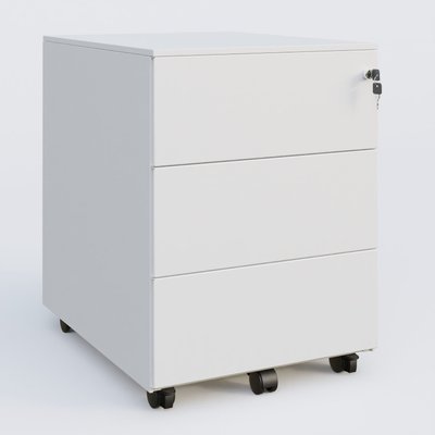[Pas de famille] - [Pas de sous famille] - Caisson métal sur roulettes 3 tiroirs H57xL42xP54cm/ blanc