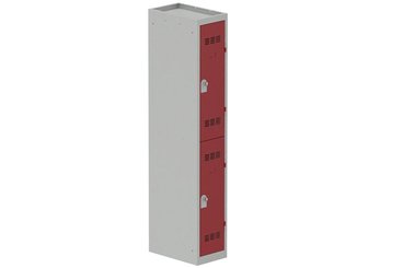 [Pas de famille] - [Pas de sous famille] - Vestiaire multicases 1 colonne L,30cm 2 cases (fermeture cadenas) H,180xL,30xP,50cm coffre gris clair/portes rouge