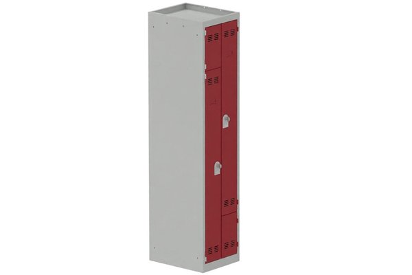 [Pas de famille] - [Pas de sous famille] - Vestiaire gain de place 1 colonne (fermeture cadenas) H,180xL,40xP,50cm coffre gris clair/portes rouge