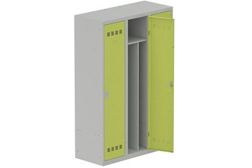 [Pas de famille] - [Pas de sous famille] - Vestiaire industrie salissante 3 portes (serrure 2 clés) H180xL120xP50cm coffre gris clair/ porte(s) anis