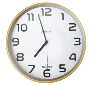 HORLOGES - Silencieuse - WOODY 3 pendule éco-conçue, structure en bois, diamètre 30,5cm, lisible à 35m, fond blanc, cadre hêtre naturel