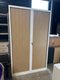 Armoire à rideaux longueur 120 cm hauteur 198 cm coffre blanc et rideaux chêne