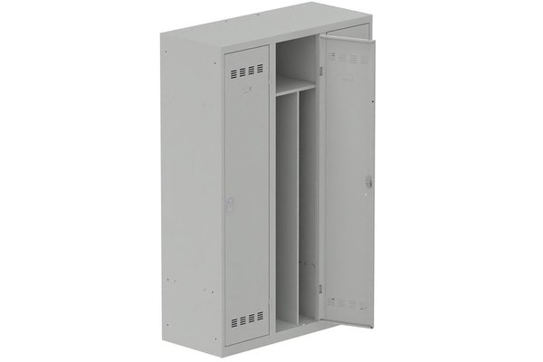 [Pas de famille] - [Pas de sous famille] - Vestiaire industrie salissante 3 portes (serrure 2 clés) H180xL120xP50cm coffre gris clair/ porte(s) gris clair