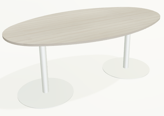 TABLES DE REUNION - Ovale - Table ovale 200x110cm épaisseur 25mm, pieds colonne. Finitions- Plateau : Acacia (AK) / Piètements : blanc