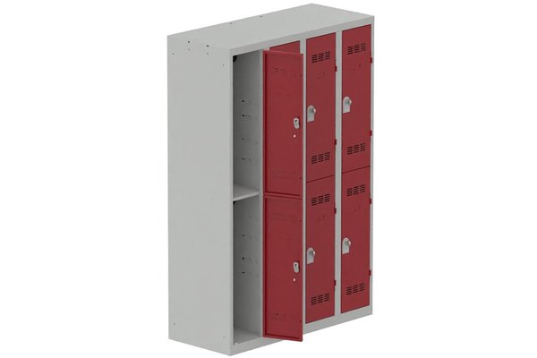 [Pas de famille] - [Pas de sous famille] - Vestiaire multicases 4 colonnes L,30cm 2 cases (fermeture cadenas) H,180xL,120xP,50cm coffre gris clair/portes rouge
