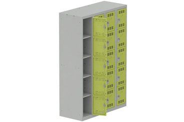 [Pas de famille] - [Pas de sous famille] - Vestiaire multicases 4 colonnes L,30cm 5 cases (fermeture cadenas) H,180xL,120xP,50cm coffre gris clair/portes anis