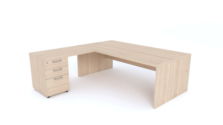 Gamme X5 - Tables de Bureau avec retour - X5- Plan Manager 200x100cm avec retour 100x60cm sur caisson hauteur bureau 3 tiroirs (encombrement 200x200cm)