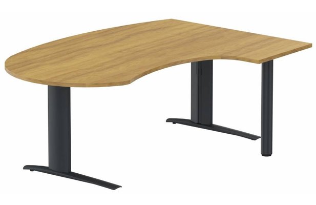 Gamme K1 - Plans compacts - k1 Poutre - Plan compact 90° asymétrique Manager 190x141x104 / 60cm, pied de soutien sous retour à droite -Finitions : PLATEAUX: NOYER (NO) / PIETEMENTS: ANTHRACITE (AN)