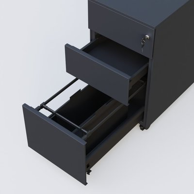 [Pas de famille] - [Pas de sous famille] - Caisson métal slim sur roulettes 3 tiroirs dont 1 DS H60xL30xP52cm/ anthracite