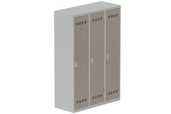 [Pas de famille] - [Pas de sous famille] - Vestiaire industrie salissante 3 portes (serrure 2 clés) H180xL120xP50cm coffre gris clair/ porte(s) basalte