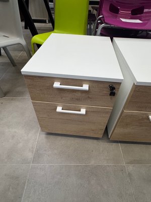 DESTOCKAGE - Rangements - Caisson mobile mélaminé 2 tiroirs dont 1 pour dossiers suspendus finition chêne et blanc