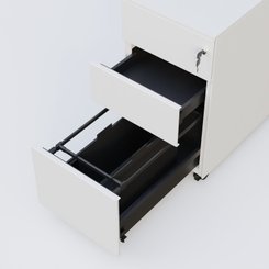 [Pas de famille] - [Pas de sous famille] - Caisson métal slim sur roulettes 3 tiroirs dont 1 DS H60xL30xP52cm/ blanc