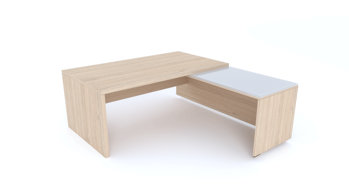 Gamme X5 - Tables de Bureau avec retour - X5- Plan Manager 180x90cm avec retour mur aligné top verre (encombrement 180x200cm)