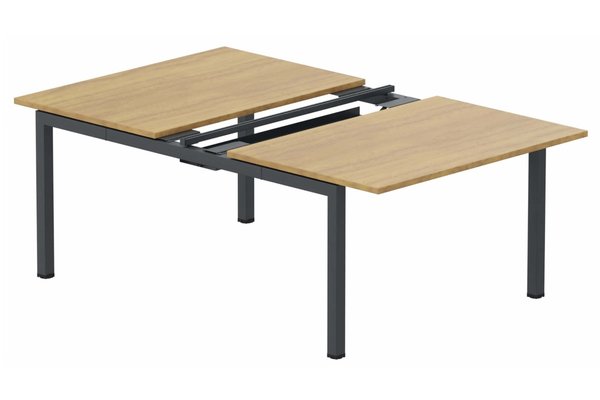 Postes Bench (poste doubles) - SERIE K3 - K3 - Bench départ 2 Plateaux coulissants 160x80 (encombrement P165xL160cm) -Finitions : PLATEAUX: NOYER (NO) / PIETEMENTS: NOIR GRAINE MAT (NG)