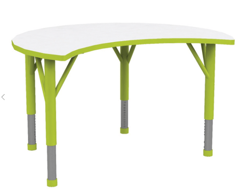 SCOLAIRE - Apprendre - Table JUK plat. méla. pièt. acier - demi-lune 90x75 cm - T1 à T3 - Blanc/vert pomme