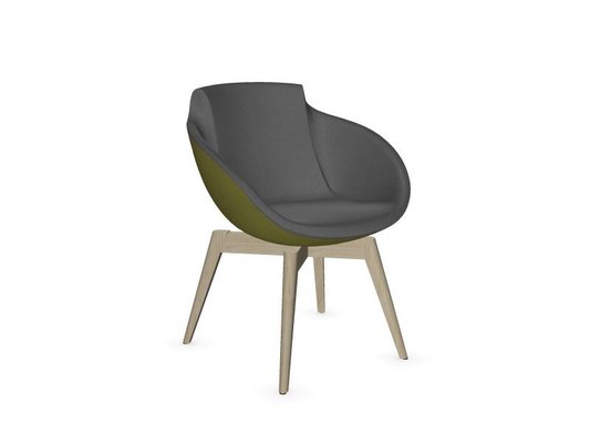 FAUTEUILS/POUFS - 4 pieds bois - Coco - Fauteuil 4 pieds bois naturel (W1). Tissu Int Step Gris L13 - Tissu Ext Step Vert STV