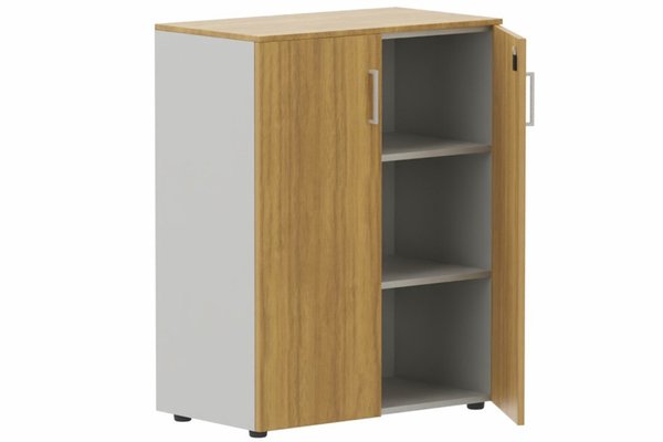 ARMOIRES PORTES BATTANTES - Mélaminés - Armoire mélamine H102XL100 cm portes bois, Finitions= Top de finition : noyer / Corps d'armoire et tablettes : aluminium Façade : noyer