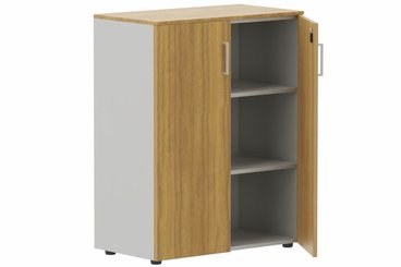 ARMOIRES PORTES BATTANTES - Mélaminés - Armoire mélamine H102XL100 cm portes bois, Finitions= Top de finition : noyer / Corps d'armoire et tablettes : aluminium Façade : noyer