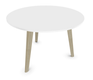 MELODY table basse ronde diamètre 70cm. hauteur 48cm, plateau HPL coloris blanc- piétement frêne naturel