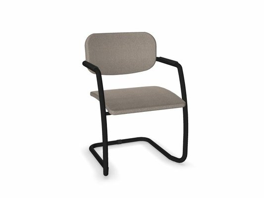 VISITEURS ET FONCTIONNELS - Luge - DIVA fauteuil dos tissu. piétement luge laqué noir assise et dossier tissu BERTA coloris marron glacé