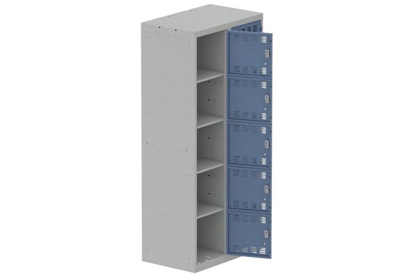 [Pas de famille] - [Pas de sous famille] - Vestiaire multicases 2 colonnes L,40cm 5 cases (fermeture cadenas) H,180xL,80xP,50cm coffre gris clair/portes bleu