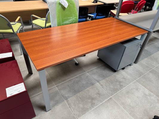 DESTOCKAGE - Bureau - Bureau gamme K3 180 x 80cm avec caisson mobile 2 tiroirs plateau merisier et piétement couleur aluminium