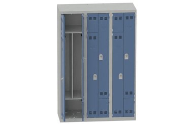 [Pas de famille] - [Pas de sous famille] - Vestiaire gain de place 3 colonnes (fermeture cadenas) H,180xL,120xP,50cm coffre gris clair/portes bleu