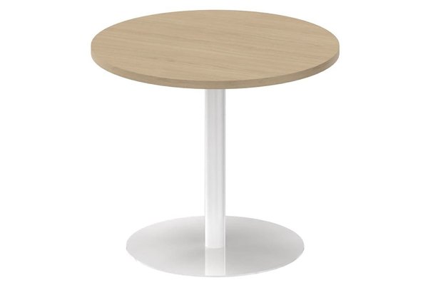 TABLES DE REUNION - Ronde - Table ronde diamètre 90cm sur pied colonne blanc / chêne