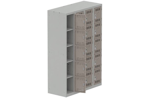 [Pas de famille] - [Pas de sous famille] - Vestiaire multicases 4 colonnes L,30cm 5 cases (fermeture cadenas) H,180xL,120xP,50cm coffre gris clair/portes basalte