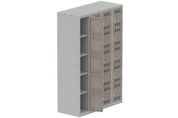 [Pas de famille] - [Pas de sous famille] - Vestiaire multicases 4 colonnes L,30cm 5 cases (fermeture cadenas) H,180xL,120xP,50cm coffre gris clair/portes basalte