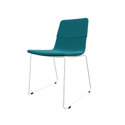 CHAISES ET TABOURETS - Pour tables standards, ht 75 cm, piétement 4 pieds - Melody - Chaise pietement Luge Blanc (BL). Tissu Int Step Turquoise STU (L03) - Tissu Ext Step Turquoise STU (L03)