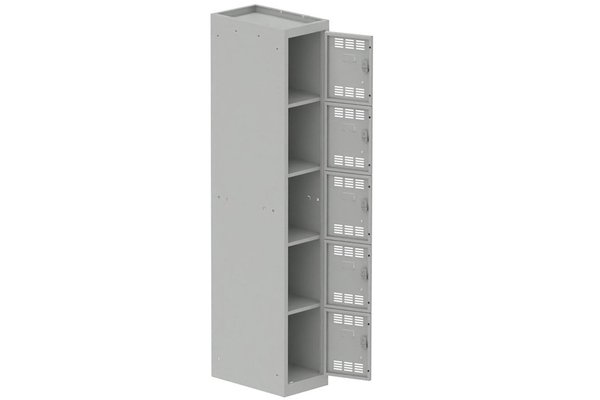 [Pas de famille] - [Pas de sous famille] - Vestiaire multicases 1 colonne L,30cm 5 cases (fermeture cadenas) H,180xL,30xP,50cm coffre gris clair/portes gris clair
