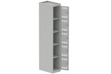 [Pas de famille] - [Pas de sous famille] - Vestiaire multicases 1 colonne L,30cm 5 cases (fermeture cadenas) H,180xL,30xP,50cm coffre gris clair/portes gris clair