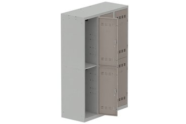 [Pas de famille] - [Pas de sous famille] - Vestiaire multicases 3 colonnes L,40cm 2 cases (fermeture cadenas) H,180xL,120xP,50cm coffre gris clair/portes basalte