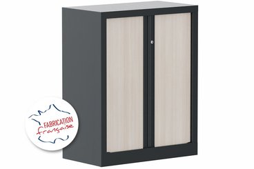 [Pas de famille] - [Pas de sous famille] - Armoire à rideaux H100xL80cm 2 tablettes coffre anthracite/rideaux Acacia- sur délai