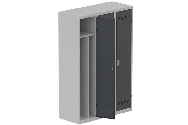 VESTIAIRES MONOBLOC CONFORT - Industrie salissante ( 2 compartiments ) - Vestiaire industrie salissante 3 portes (fermeture cadenas) H180xL120xP50cm coffre gris clair/ porte(s) anthracite