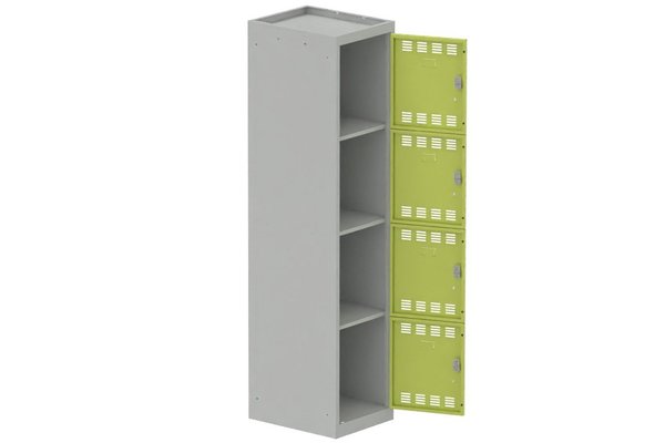 [Pas de famille] - [Pas de sous famille] - Vestiaire multicases 1 colonne L,40cm 4 cases (fermeture cadenas) H,180xL,40xP,50cm coffre gris clair/portes anis