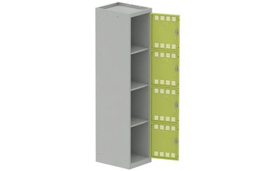 [Pas de famille] - [Pas de sous famille] - Vestiaire multicases 1 colonne L,40cm 4 cases (fermeture cadenas) H,180xL,40xP,50cm coffre gris clair/portes anis