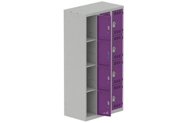 [Pas de famille] - [Pas de sous famille] - Vestiaire multicases 3 colonnes L,30cm 4 cases (fermeture cadenas) H,180xL,90xP,50cm coffre gris clair/portes prune