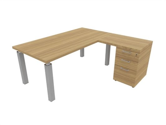 [Pas de famille] - [Pas de sous famille] - X4- Plan Manager 180x90cm + retour 100x60cm sur caisson hauteur de bureau 3 tiroirs (encombrement 180x190cm)