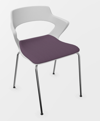 VISITEURS ET FONCTIONNELS - 4 Pieds - SWEETY Chaise 4 branches acier, piétement chrome, coque polypropylène coloris blanc, placet assise tissu XTREM coloris violet
