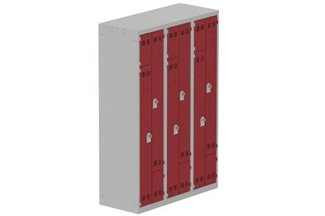 [Pas de famille] - [Pas de sous famille] - Vestiaire gain de place 3 colonnes (fermeture cadenas) H,180xL,120xP,50cm coffre gris clair/portes rouge