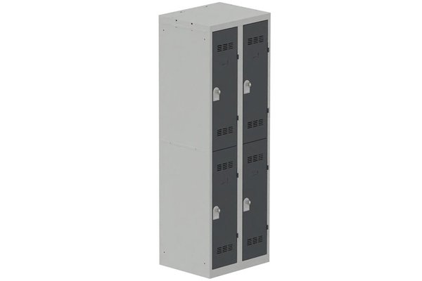 VESTIAIRES MULTICASES - 2 Colonnes - Vestiaire multicases, 2 colonnes L.60 cm/4 cases, coffre gris clair/portes anthracite