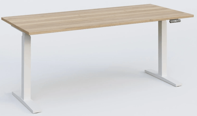 [Pas de famille] - [Pas de sous famille] - K_PRO2 Poste solo RH 70-120 cm . Plateau 200*80 épaisseur 25mm. coloris chêne naturel, pieds blancs