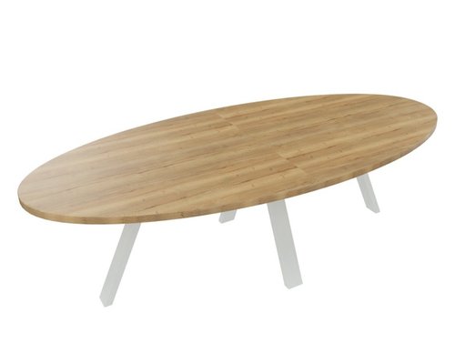 [Pas de famille] - [Pas de sous famille] - X3 Table de réunion ovale L210xP120cm. Plateau Chêne naturel et piètement Blanc.