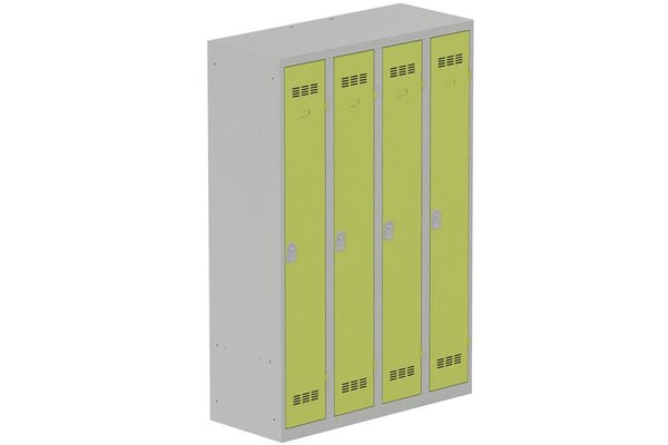 [Pas de famille] - [Pas de sous famille] - Vestiaire industrie propre 4 portes (serrure 2 clés) H180xL120xP50cm coffre gris clair/ porte(s) anis