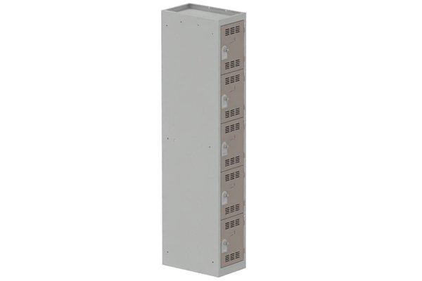 [Pas de famille] - [Pas de sous famille] - Vestiaire multicases 1 colonne L,30cm 5 cases (fermeture cadenas) H,180xL,30xP,50cm coffre gris clair/portes basalte