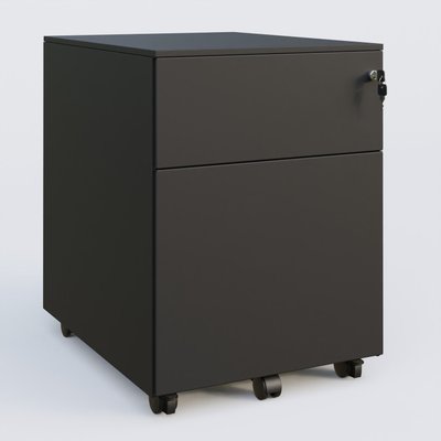 CAISSONS  - Mobiles - Caisson métal sur roulettes 2 tiroirs H57xL42xP54cm/ noir grainé